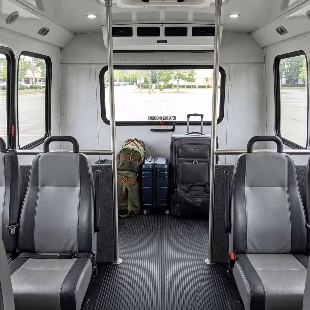 martinez 28 passenger minibus luggage area