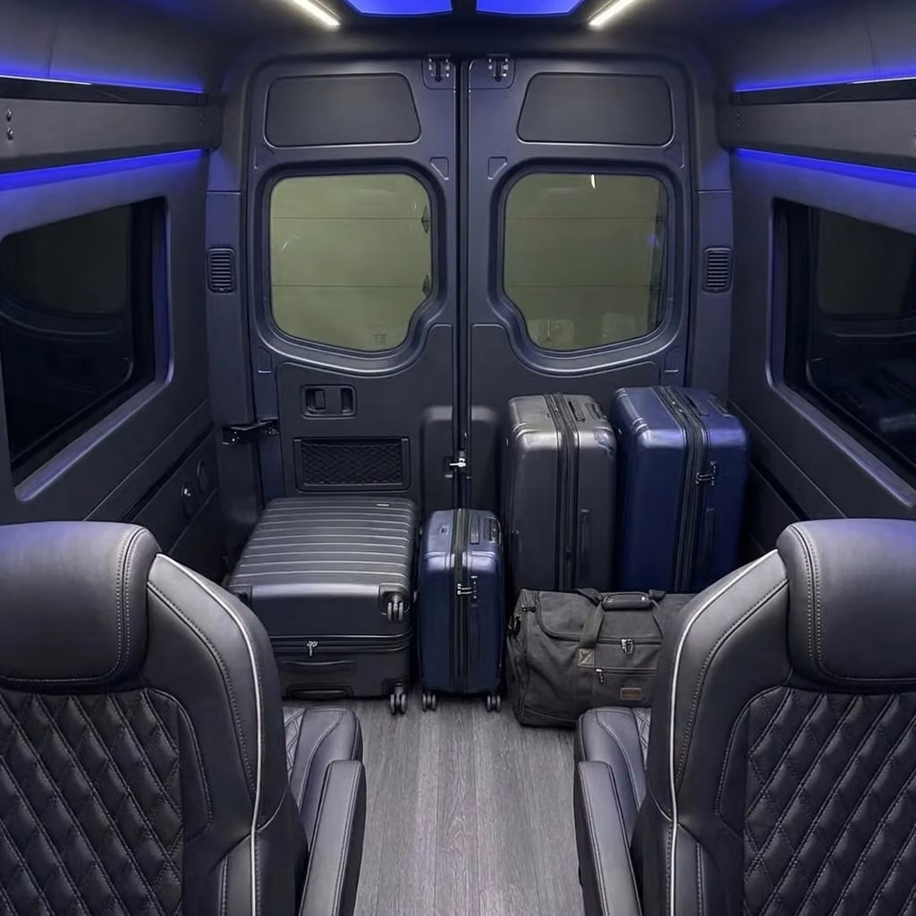 martinez sprinter van rental with driver luggage area